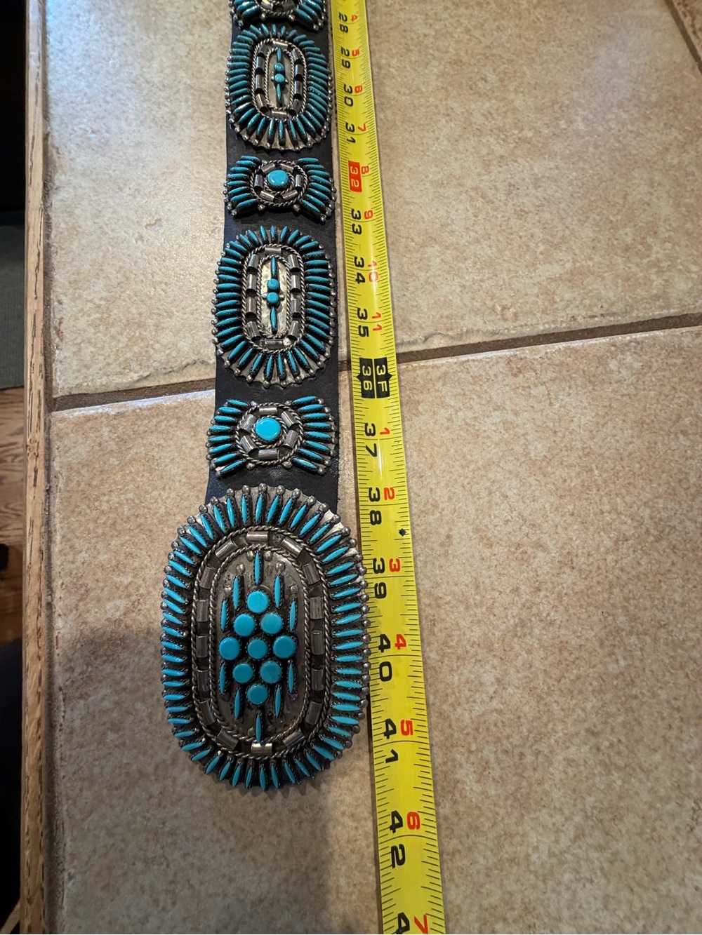Women’s dark Brown Leather Belt with silver/Turquoise Concho Accents - Picture 10 of 11